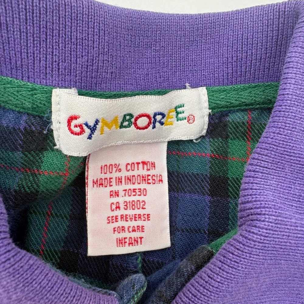 Vintage Gymboree Plaid Car Applique Romper Green Navy‎ Blue Infant 100% Cotton
